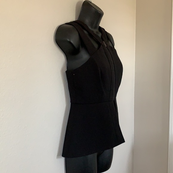 BCBG MaxAzria Raegan Black Peplum Zip Front Double Strap Tank Top - Picture 5 of 11